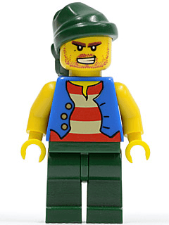 LEGO Pirate Blue Vest Dark Green Bandana Bared Teeth (Tic Tac Toe) (pi115) Pirates Minifigure