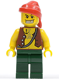 Pirate Vest and Anchor Tattoo, Dark Green Legs, Red Bandana