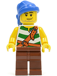LEGO Pirate Green / White Stripes Reddish Brown Legs Blue Bandana (pi133) Pirates Minifigure