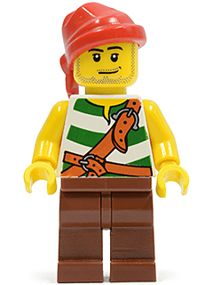 LEGO Pirate Green / White Stripes Reddish Brown Legs Red Bandana (pi134) Pirates Minifigure