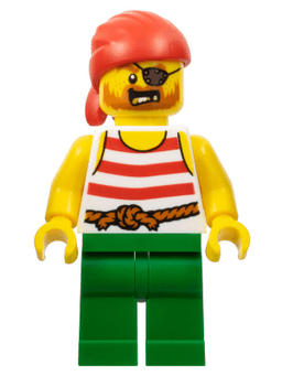 Pirate - Male, Red Bandana, White Shirt with Red Stripes, Green Legs, Eye Patch