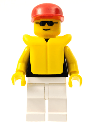 LEGO Plain Black Torso with Yellow Arms Sunglasses Red Cap Life Jacket (pln008) Town / City Minifigure