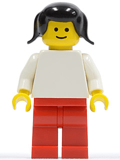 LEGO Plain White Torso with White Arms Black Pigtails Hair (pln030) Town / City Minifigure