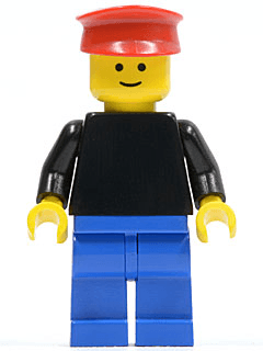 LEGO Plain Black Torso with Black Arms Red Hat (pln046) Town / City Minifigure