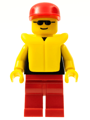 LEGO Plain Black Torso with Yellow Arms Sunglasses Red Cap Life Jacket (pln065) Town / City Minifigure