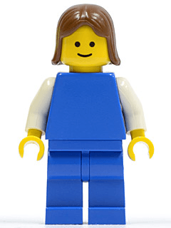 LEGO Plain Blue Torso with White Arms Brown Female Hair (pln077) minifigure