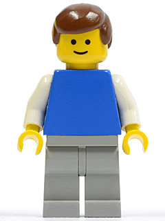 LEGO Plain Blue Torso with White Arms Brown Male Hair (pln081) minifigure