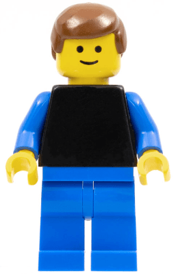 LEGO Plain Black Torso with Blue Arms Brown Male Hair (pln087) Town / City Minifigure