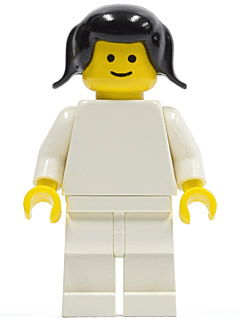 LEGO Plain White Torso with White Arms Black Pigtails Hair (pln099) Town / City Minifigure