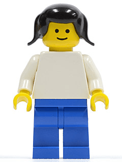 LEGO Plain White Torso with White Arms Black Pigtails Hair (pln107) Town / City Minifigure