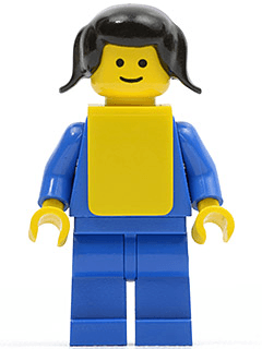 LEGO Plain Blue Torso with Blue Arms Black Pigtails Hair Yellow Vest (pln108) minifigure