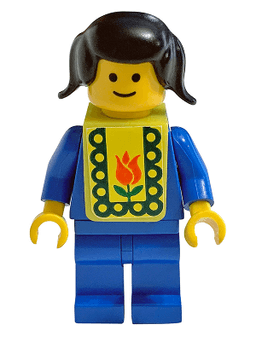 LEGO Plain Blue Torso with Blue Arms Black Pigtails Hair Yellow Vest with Baby Bib Pattern (Stickers) (pln108s) minifigure
