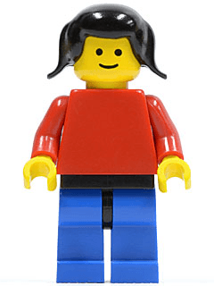 LEGO Plain Red Torso with Red Arms Black Pigtails Hair (pln110) Town / City Minifigure