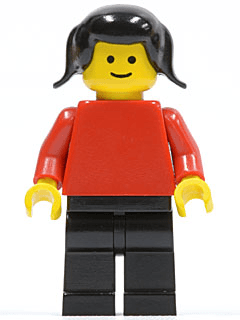 LEGO Plain Red Torso with Red Arms Black Pigtails Hair (pln112) minifigure