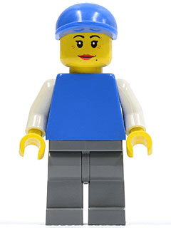 LEGO Plain Blue Torso with White Arms Blue Short Bill Cap Female Dual Sided Head (pln116) Town / City Minifigure