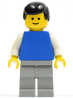 LEGO Plain Blue Torso with White Arms Black Male Hair (pln149) minifigure