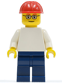 LEGO Plain White Torso with White Arms Red Construction Helmet Glasses (pln155) minifigure