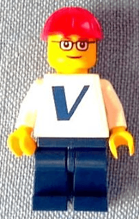 LEGO Plain White Torso with Vestas Logo (Sticker) with White Arms Red Construction Helmet Glasses (pln155s) minifigure