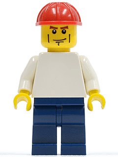 LEGO Plain White Torso with White Arms Red Construction Helmet Vertical Cheek Lines (pln156) minifigure