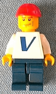 LEGO Plain White Torso with Vestas Logo (Sticker) with White Arms Red Construction Helmet Vertical Cheek Lines (pln156s) minifigure