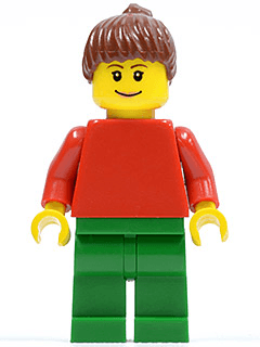 LEGO Plain Red Torso with Red Arms Reddish Brown Ponytail Hair Eyebrows (pln163) minifigure