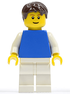 LEGO Plain Blue Torso with White Arms Dark Brown Short Tousled Hair (pln166) minifigure