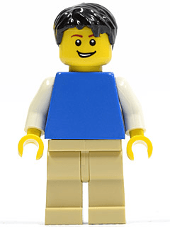 LEGO Plain Blue Torso with White Arms Black Short Tousled Hair (pln172) Town / City Minifigure