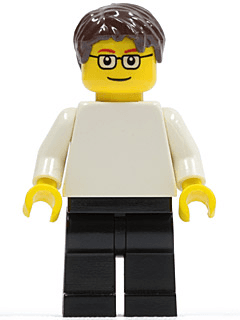 LEGO Plain White Torso with White Arms Dark Brown Short Tousled Hair Glasses (pln176) minifigure