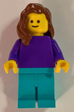 LEGO Plain Dark Purple Torso with Dark Purple Arms Medium Azure Legs Reddish Brown Female Hair over Shoulder (pln184) minifigure