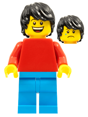 LEGO Plain Red Torso with Red Arms Dark Azure Legs Black Tousled Hair (pln192) LEGO Minifigure