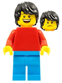 LEGO Plain Red Torso with Red Arms Dark Azure Legs Black Tousled Hair (pln192) minifigure