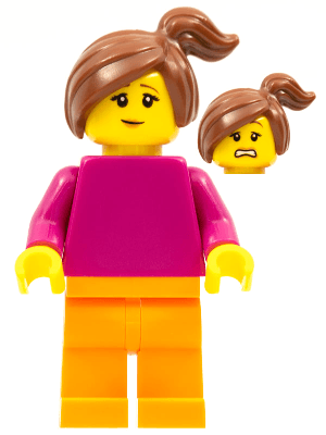 LEGO Plain Magenta Torso with Magenta Arms Reddish Brown Side Ponytail (pln193) LEGO Minifigure