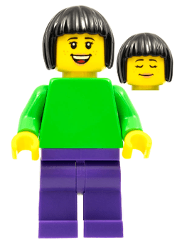 LEGO Plain Bright Green Torso with Bright Green Arms Dark Purple Legs Black Bobbed Hair (pln194) minifigure