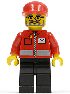 LEGO Post Office White Envelope and Stripe Red Cap Beard and Glasses (post006) minifigure