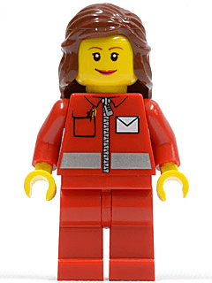 LEGO Post Office White Envelope and Stripe Reddish Brown Female Hair Mid-Length (post009) minifigure
