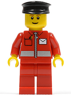 LEGO Post Office White Envelope and Stripe Black Hat (Undetermined Eyebrows) (post010) minifigure