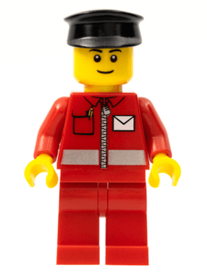 LEGO Post Office White Envelope and Stripe Black Hat Black Eyebrows (post010a) Town / City Minifigure