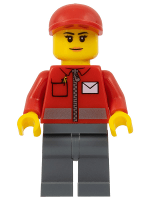 LEGO Post Office White Envelope and Stripe Red Short Bill Cap (post011) Town / City Minifigure