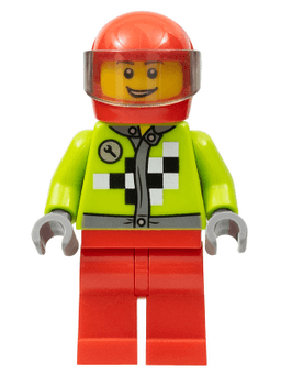 LEGO Lime Jacket with Wrench and Black and White Checkered Pattern (rac054) minifigure