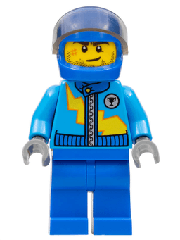 LEGO Dark Azure Racing Jacket with Zipper and Yellow Lightning Bolt Pattern (rac055) minifigure