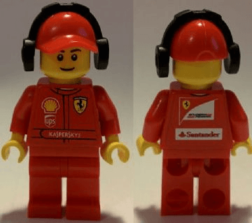 LEGO F1 Ferrari Marshall with Torso Stickers with Shell UPS Ferrari Santander and Kaspersky Logos Pa (rac056) LEGO Minifigure