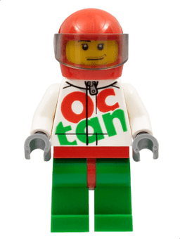 LEGO Race Car Driver White Octan Racing Suit with Silver Zipper Crooked Smile Stubble Beard (rac059) minifigure