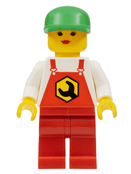 Repair - Overalls Red with Wrench Pattern, Red Legs, Green Cap, Female