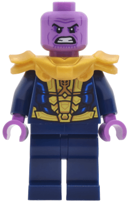 Thanos - Minifigure, Dark Blue and Gold Outfit, Dark Blue Arms, Medium Lavender Hands, Shoulder Armor