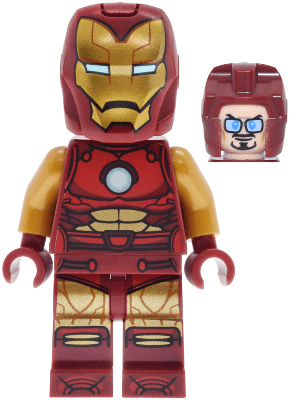 Iron Man - Dark Red and Gold Armor, Round Arc Reactor, Pearl Gold Arms, Helmet with Visor, Glasses