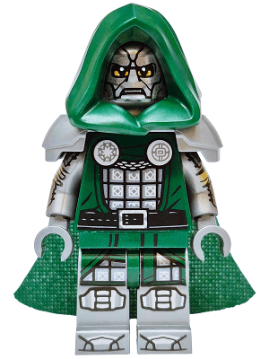 Dr. Doom - Dark Green Hood and Cape, Flat Silver Printed Arms and Legs