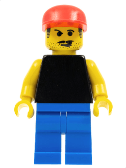 Plain Black Torso with Yellow Arms, Blue Legs, Red Cap (Soccer Fan)