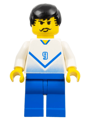 LEGO Soccer Player White & Blue Team with shirt #9 (soc083) Sports Minifigure