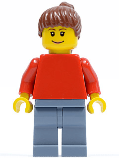 Plain Red Torso with Red Arms, Sand Blue Legs, Reddish Brown Ponytail Hair (Soccer Fan)