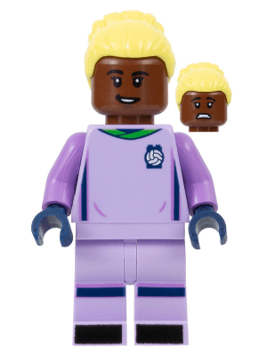 LEGO Soccer Goalie Female Lavender Uniform Reddish Brown Skin Bright Light Yellow Hair (soc154) Sports Minifigure